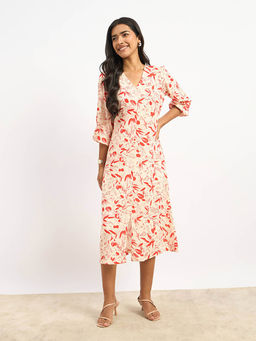 SALT Attire - Beige Floral Print Dress