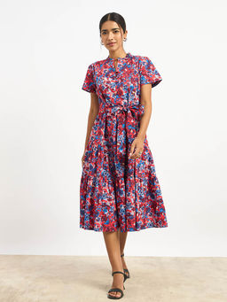 SALT Attire - Multi-Colour Floral Print Dress with Belt (Set of 2)