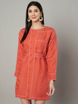 AMAGYAA - A-Line Rust Cotton Mini Dress