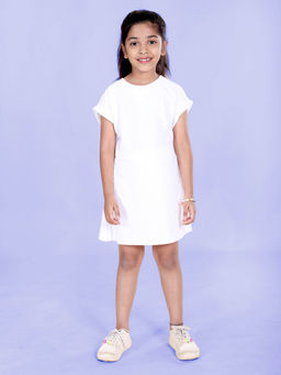 KiddoPanti - Girls White Solid A Line Dress
