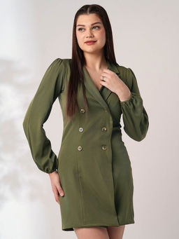 Globus - Women's Green Button Detail Mini Blazer Dress