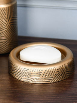 At Home by Nilkamal - Round Metal Soap Dish (Antique Gold)