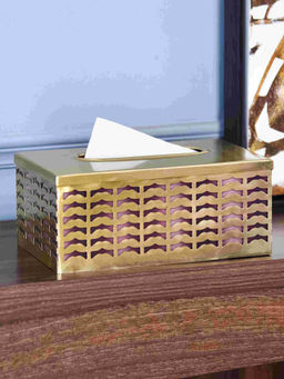 At Home by Nilkamal - Rectangular Metal Tissue Holder Box (Gold)