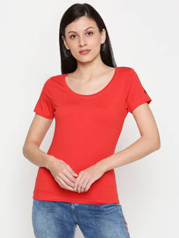 Spykar - Coral Solid Women T-Shirts