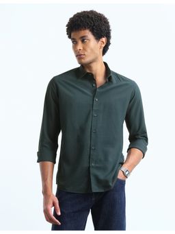 Flying Machine - Men's Solid Slim Fit Shirt-Green