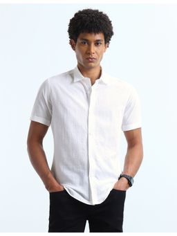 Flying Machine - Men's Seersucker Slim Fit Shirt-White