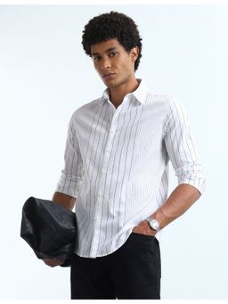 Flying Machine - Men's Vertical Striped Slim Fit Shirt-White