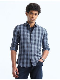 Flying Machine - Men's Tartan Checked Slim Fit Shirt-Blue