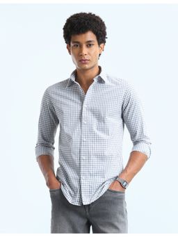 Flying Machine - Men's Gingham Checked Slim Fit Shirt-Grey