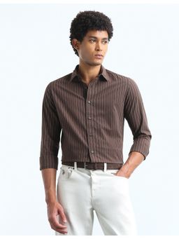 Flying Machine - Men's Vertical Striped Slim Fit Shirt-Brown