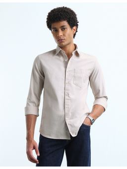 Flying Machine - Men's Oxford Slim Fit Shirt-Beige
