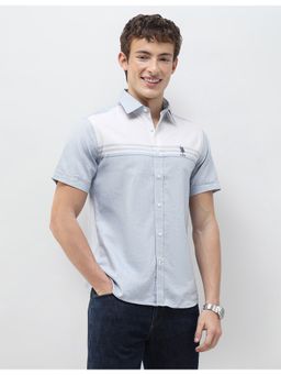 U.S. POLO ASSN. - Men's Solid Stripe Detail Regular Fit Shirt-Blue