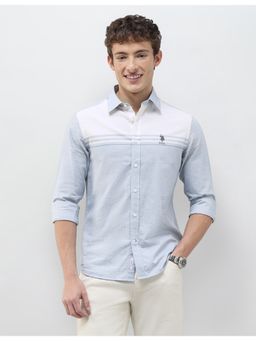 U.S. POLO ASSN. - Men's Solid Stripe Detail Regular Fit Shirt-Blue
