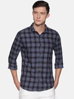 SHOWOFF - Men's Cotton Casual Navy Checks Slim Fit Shirt
