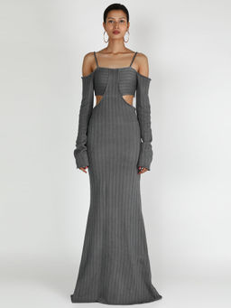 Deme - Full Sleeves Waist Cut-out Long Dress