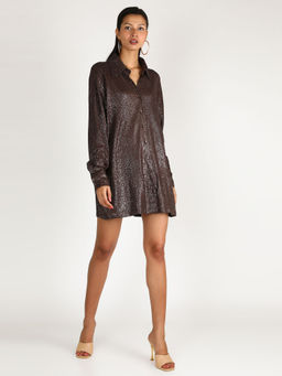 Deme - Brown Sequins Shirt Dress
