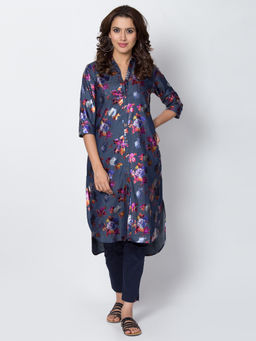 Biba - Navy Blue Floral Kurta