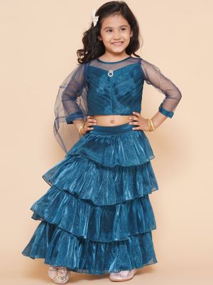 Babyhug Cotton Woven Three Fourth Sleeves Cambric Choli Lehenga Set And Dupatta with Floral Print - Pink main image 0