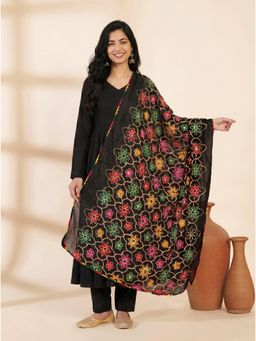 Zamour - Black Pure Cotton Phulkari Embroideried Dupatta