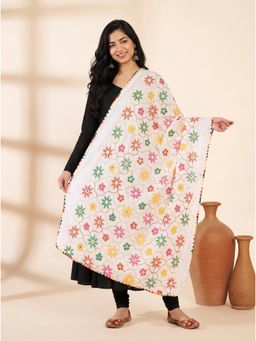 Zamour - White Pure Cotton Phulkari Embroideried Dupatta