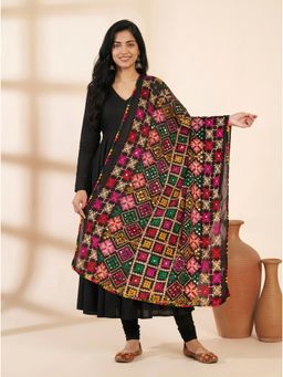 Zamour - Black Pure Cotton Phulkari Embroideried Dupatta