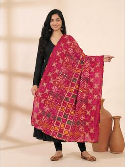 Zamour - Pink Pure Cotton Phulkari Embroideried Dupatta