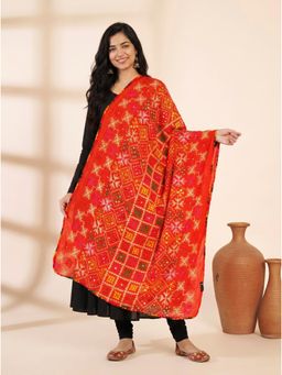 Zamour - Red Pure Cotton Phulkari Embroideried Dupatta