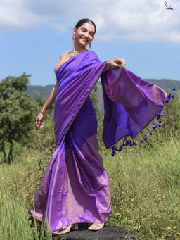 Suta - Blue Woven Tassels Saree without Blouse