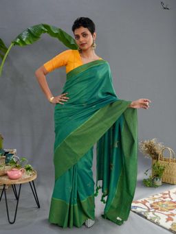 Suta - Teal Woven Tassels Saree without Blouse