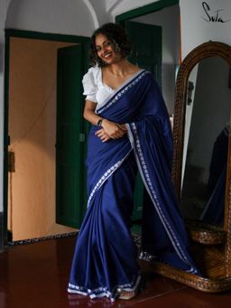 Suta - Blue Woven Tassels Saree without Blouse