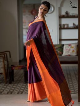 Suta - Purple Woven Tassels Saree without Blouse