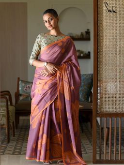 Suta - Mauve Floral Printed Saree without Blouse