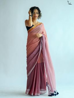 Suta - Peach Woven Tassels Saree without Blouse