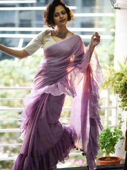 Suta - Lavender Solid/Plain Tassels Saree without Blouse