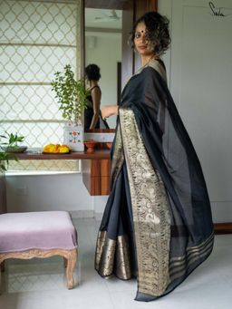 Suta - Black Woven Zari Saree without Blouse