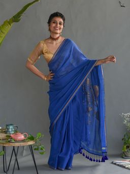 Suta - Blue Woven Tassels Saree without Blouse