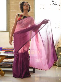 Suta - Purple Solid/Plain Tassels Saree without Blouse