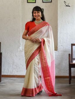 Suta - Off White Woven Tassels Saree without Blouse