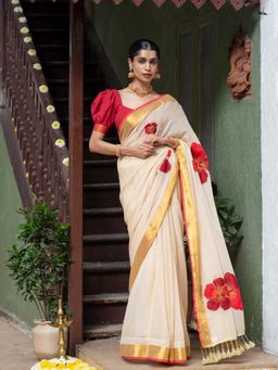 Suta - Beige Woven Tassels Saree without Blouse