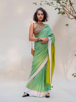 Suta - Green Woven Tassels Saree without Blouse