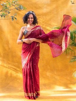 Suta - Red Woven Zari Saree without Blouse