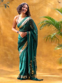 Suta - Green Woven Zari Saree without Blouse