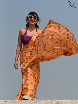 Suta - Yellow Floral Printed Saree without Blouse