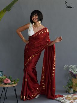 Suta - Maroon Woven Zari Saree without Blouse