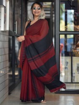 Suta - Maroon Zari Woven Saree without Blouse