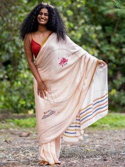 Suta - Cream Printed Printed Saree without Blouse