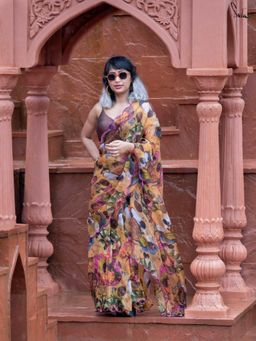 Suta - Mustard Printed Printed Saree without Blouse