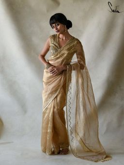 Suta - Gold Embellished/Sequined Beads and Stone Saree without Blouse