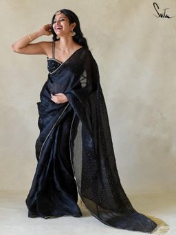Suta - Black Embellished/Sequined Tassels Saree without Blouse