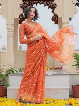 Suta - Orange Printed Printed Saree without Blouse